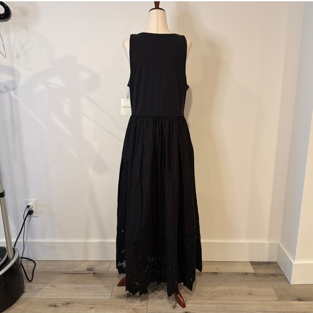 NWT Nordstrom Embroidered Sleeveless Mixed Media Dress Black Size Large - Picture 5 of 9